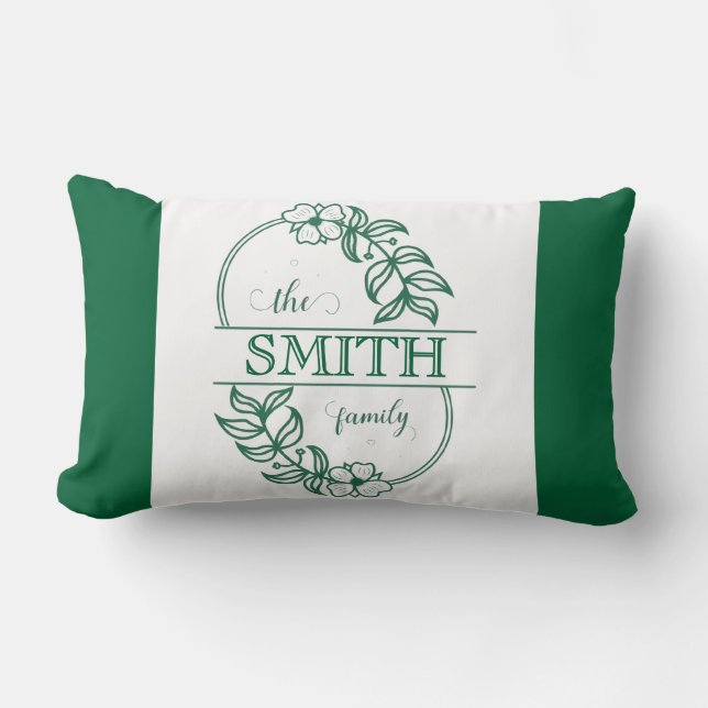  Personalized Modern Floral Family Name Monogram Lumbar Cushion (Front)