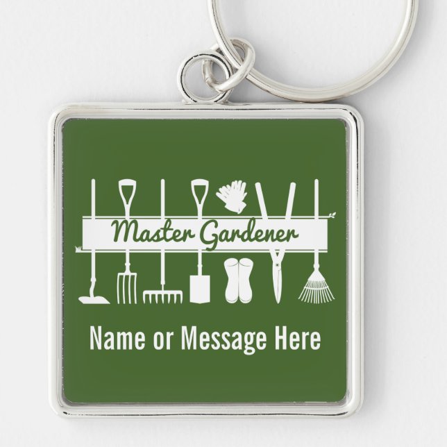 Personalized Modern Forest Green Master Gardener Key Ring (Front)