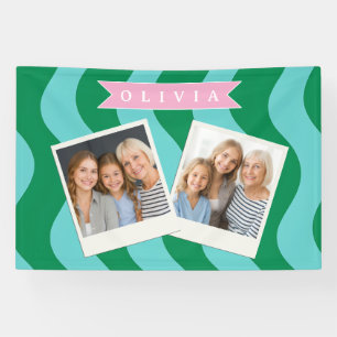 Personalized Modern Fun Green Wave Stripes Custom Banner