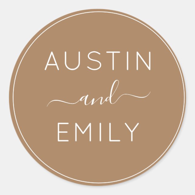 Personalized Modern Gold White Wedding Classic Round Sticker (Front)