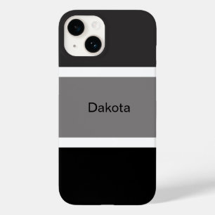 Personalized Modern Gray Black White Stripe Name Case-Mate iPhone 14 Case