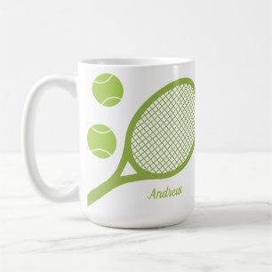 Personalized Modern Green Tennis Ball Racket Coffee Mug