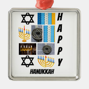 Personalized Modern Hanukkah 9  Photo Collage   Metal Ornament