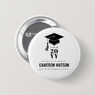 Personalized Modern Hat and Tassel Graduation 6 Cm Round Badge