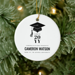 Personalized Modern Hat and Tassel Graduation Ceramic Ornament