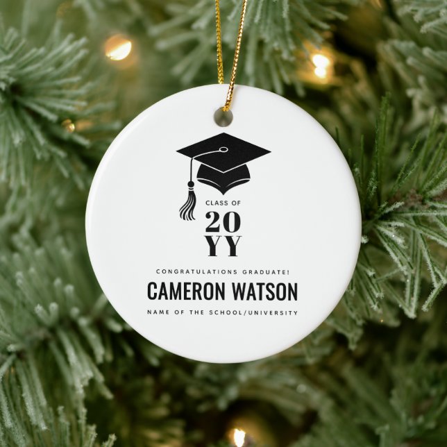 Personalized Modern Hat and Tassel Graduation Ceramic Ornament (Tree)