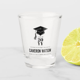 Personalized Modern Hat and Tassel Graduation Shot Glass