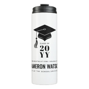 Personalized Modern Hat and Tassel Graduation Thermal Tumbler