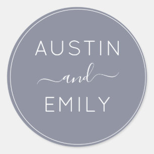 Personalized Modern Light Blue Wedding Classic Round Sticker