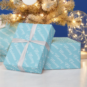 Personalized Modern Merry Christmas Light Blue Wrapping Paper