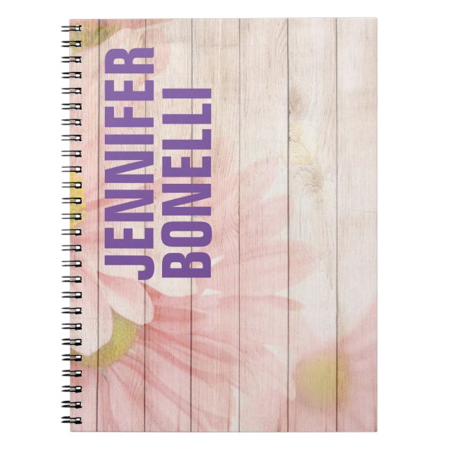Personalized Modern Minimalist Bold Text Floral Notebook (Front)