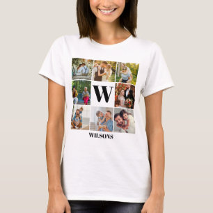 Personalized Modern Monogram Family Photo Collage T-Shirt