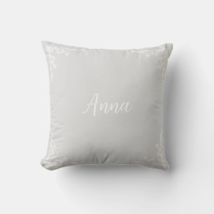 Personalized Modern Pastel Gray Typography Name  Cushion
