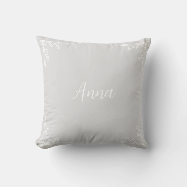 Personalized Modern Pastel Gray Typography Name  Cushion (Front)