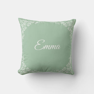 Personalized Modern Pastel Green Typography Name  Cushion