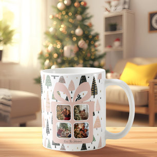 Personalized Modern Pink Christmas Gift Box Photo Coffee Mug