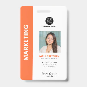 Personalized Modern Professional Employee Orange ID Badge