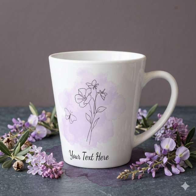 Personalized Modern Purple Watercolor Coffee Mug (Modern minimal style coffee mug with purple watercolor splash, line art, and a customizable text)