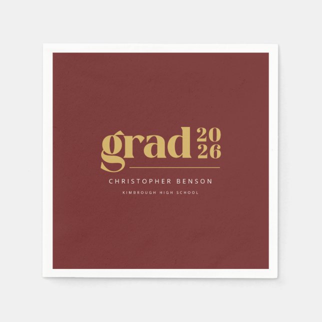 Personalized Modern Red Gold 2026 Graduation Napkin (Front)
