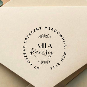 Personalized Modern Return Address Botanical Rubber Stamp