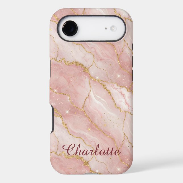 Personalized Modern Rose Quartz Marble Gold (Back)
