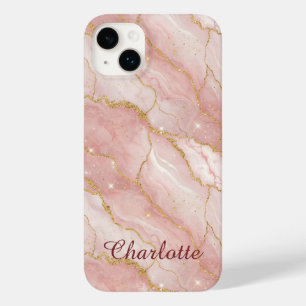 Personalized Modern Rose Quartz Marble Gold Case-Mate iPhone 14 Plus Case
