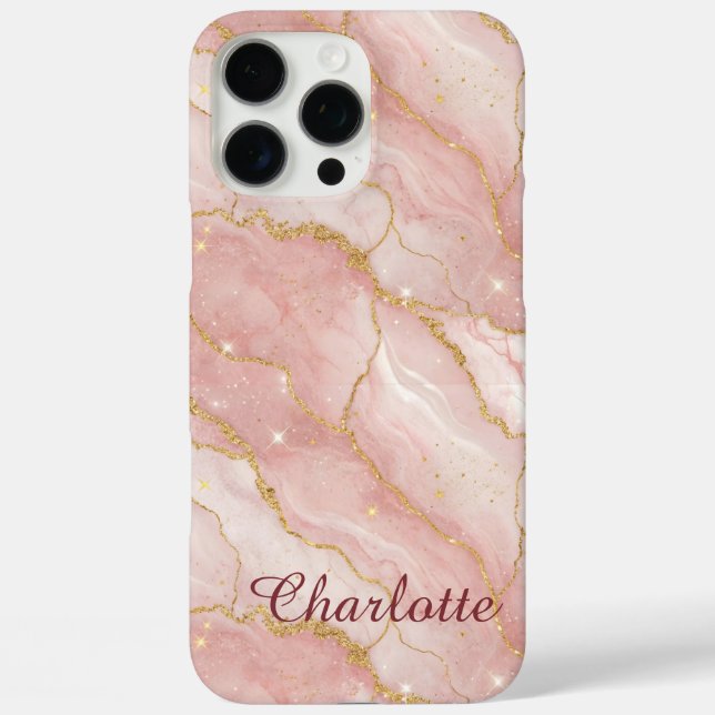 Personalized Modern Rose Quartz Marble Gold Case-Mate iPhone Case (Back)