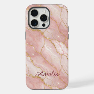 Personalized Modern Rose Quartz Marble Gold iPhone 15 Pro Max Case