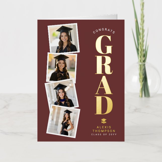 Personalized Modern School College Graduation  Foil Greeting Card (Front)