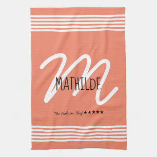 Personalized Modern White Elegant Monogram Chef Tea Towel