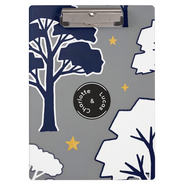Personalized Modern Woodland Tree and Star   Clipboard (Front)