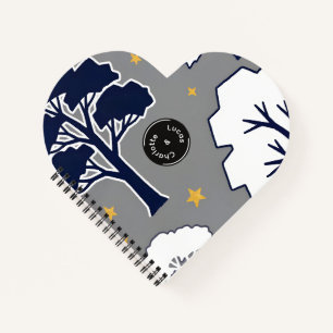 Personalized Modern Woodland Tree and Star Heart Notebook