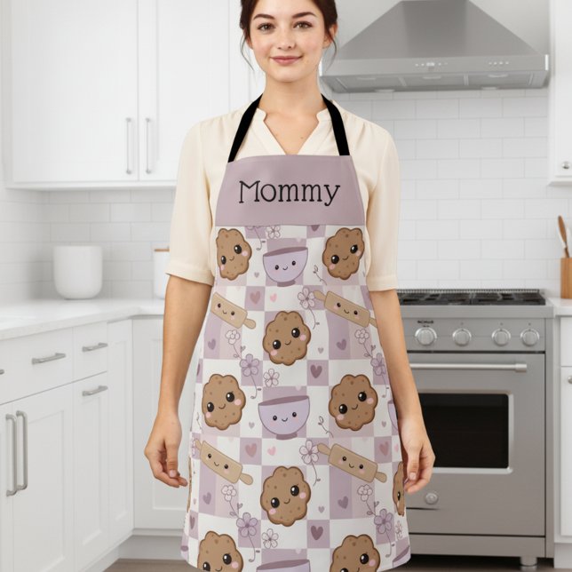 Personalized Mom Apron Kawaii Cookie Gingham Bake (Creator Uploaded)