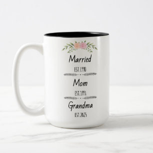 Personalized Mom Grandma Est Custom Year Two-Tone Coffee Mug