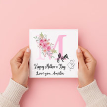Personalized Mom Initial Floral Flat Card
