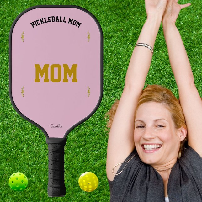 Personalized Mom Name Elegant Sports Pink Design Pickleball Paddle (Creator Uploaded)