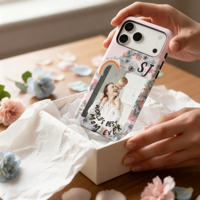 Personalized Mom Photo Boho Floral Pink Monogramed (Creator Uploaded)