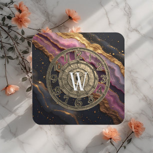 Personalized Monogram Agate Pink Rustic Metal Luxe Coaster