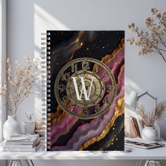 Personalized Monogram Agate Pink Rustic Metal Luxe Notebook