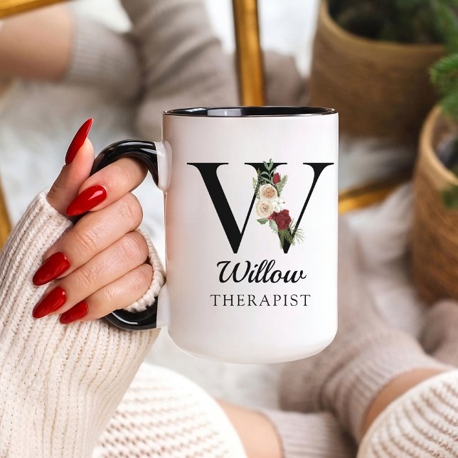 Personalized Monogram Alphabet Mug for Therapist (Personalized Monogram Floral Alphabet Mug for Mom, Grandma, Teacher, Nurse, Lawyer or Bridesmaid)