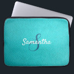 Personalized Monogram and Name Blue Leather Laptop Sleeve<br><div class="desc">A beautiful sky blue leather print laptop sleeve.
You can personalize it with your name and monogram initial.</div>