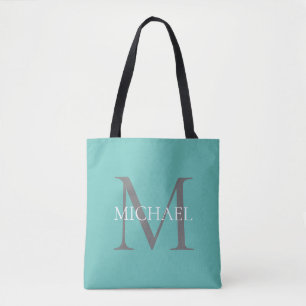 Personalized Monogram and Name Light Teal Tote Bag