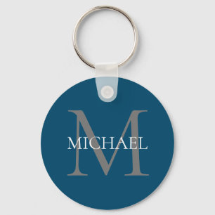 Personalized Monogram and Name Ocean Blue Key Ring