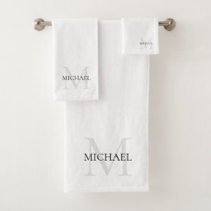 Personalized Monogram and Name White Bath Towel Set