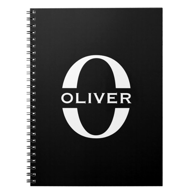 Personalized Monogram Black And White Name Notebook (Front)