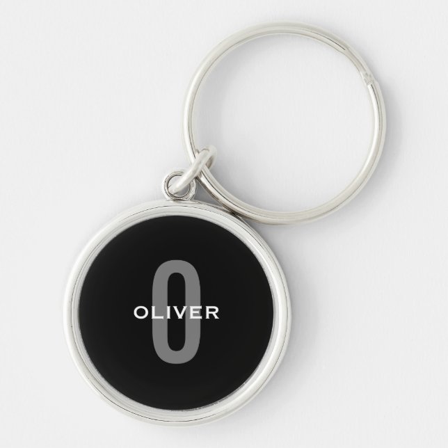Personalized Monogram Black Gray White Name Key Ring (Front)