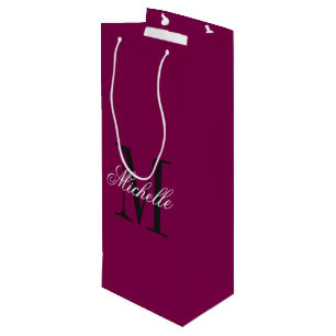 Personalized monogram burgundy red custom wine gift bag
