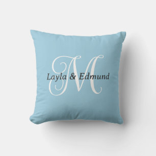 Personalized Monogram Couples Names Rustic Blue Cushion
