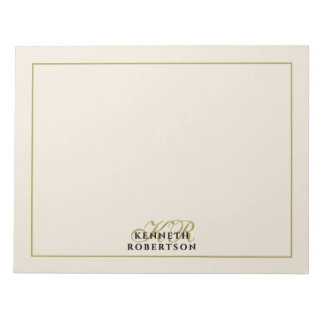 Personalized Monogram Cream Gold Minimalist Men  Notepad