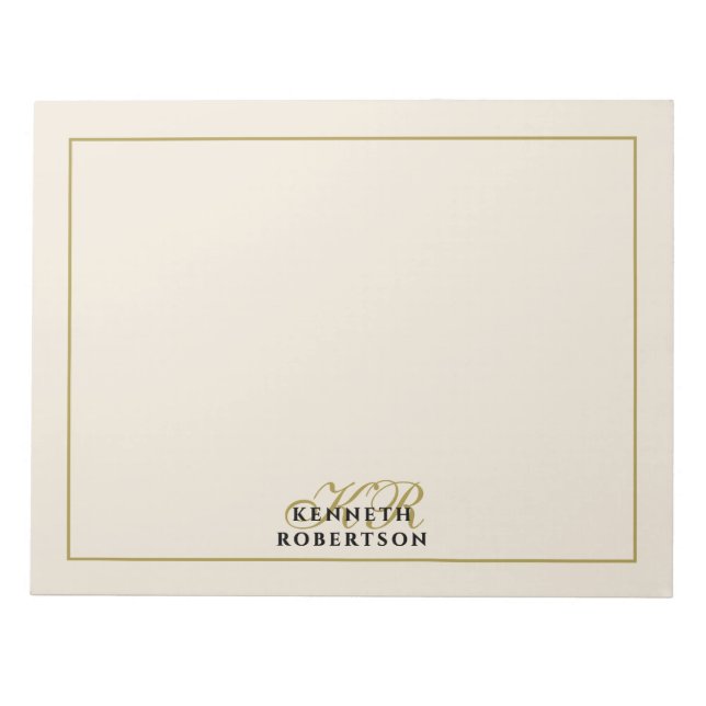 Personalized Monogram Cream Gold Minimalist Men  Notepad (Front)